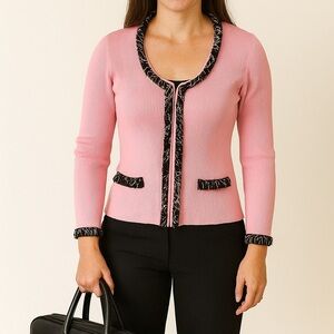 CACHE  RIBBED SWEATER FIRNGED DOUBLE ZIP UP NWOT SIZE M